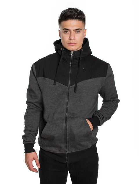 Color-Block High Collar Full Zip Fleece Hoodie