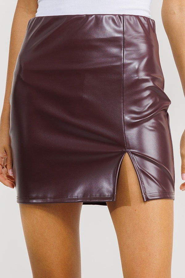 Faux Leather Mini Slit Skirt